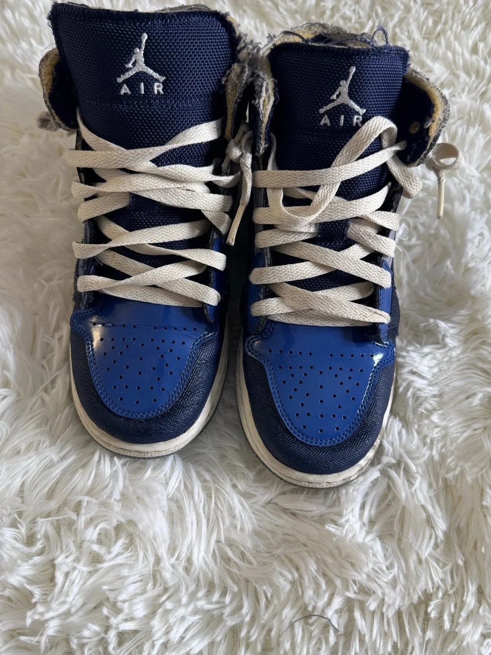 Jordan Kids' High-Top Sneakers in Navy and Royal Blue with White Laces